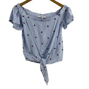 Olivaceous Striped With Roses Blouse Blue Size Medium